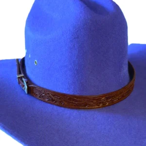 3/4" - Brown Floral Tooled Leather Hat Band - Silver Buckle - USA Made