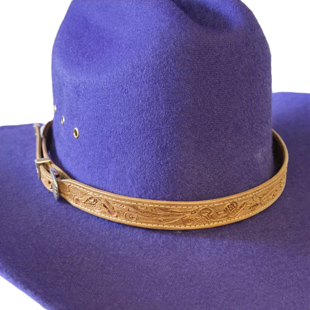 3/4" - Buckskin Floral Tooled Leather Hat Band - Silver Buckle - USA Made 1 3/4" - Buckskin Floral Tooled Leather Hat Band - Silver Buckle - USA Made