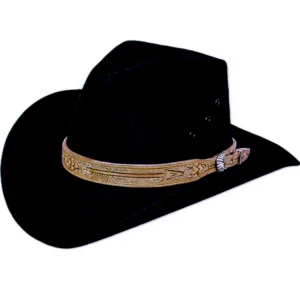 Natural Leather Cowboy Hat Band – Arrow Design – Silver Buckle - USA Made