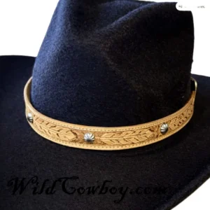 3/4" Buckskin Leather Feather Tooled hat band - Starburst Studs - USA Made