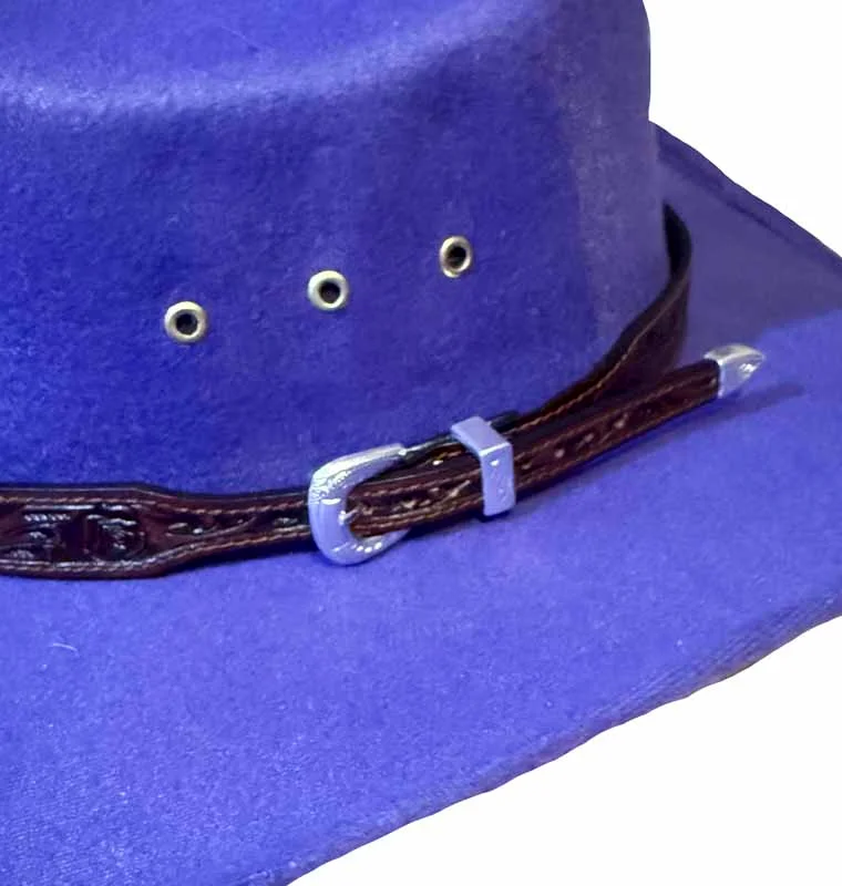 3/4" - Brown Floral Tooled Leather Hat Band - Silver Buckle - USA Made 2 Brown Floral Tooled Leather Hat Band - Silver Buckle - USA Made