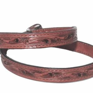 3/4" Wide - Brown Tooled Leather Cowboy Hat Band - Silver Buckle - USA Made