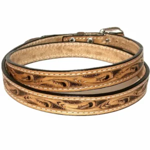 3/4" Wide - Brown Tooled Leather Cowboy Hat Band - Silver Buckle - USA Made