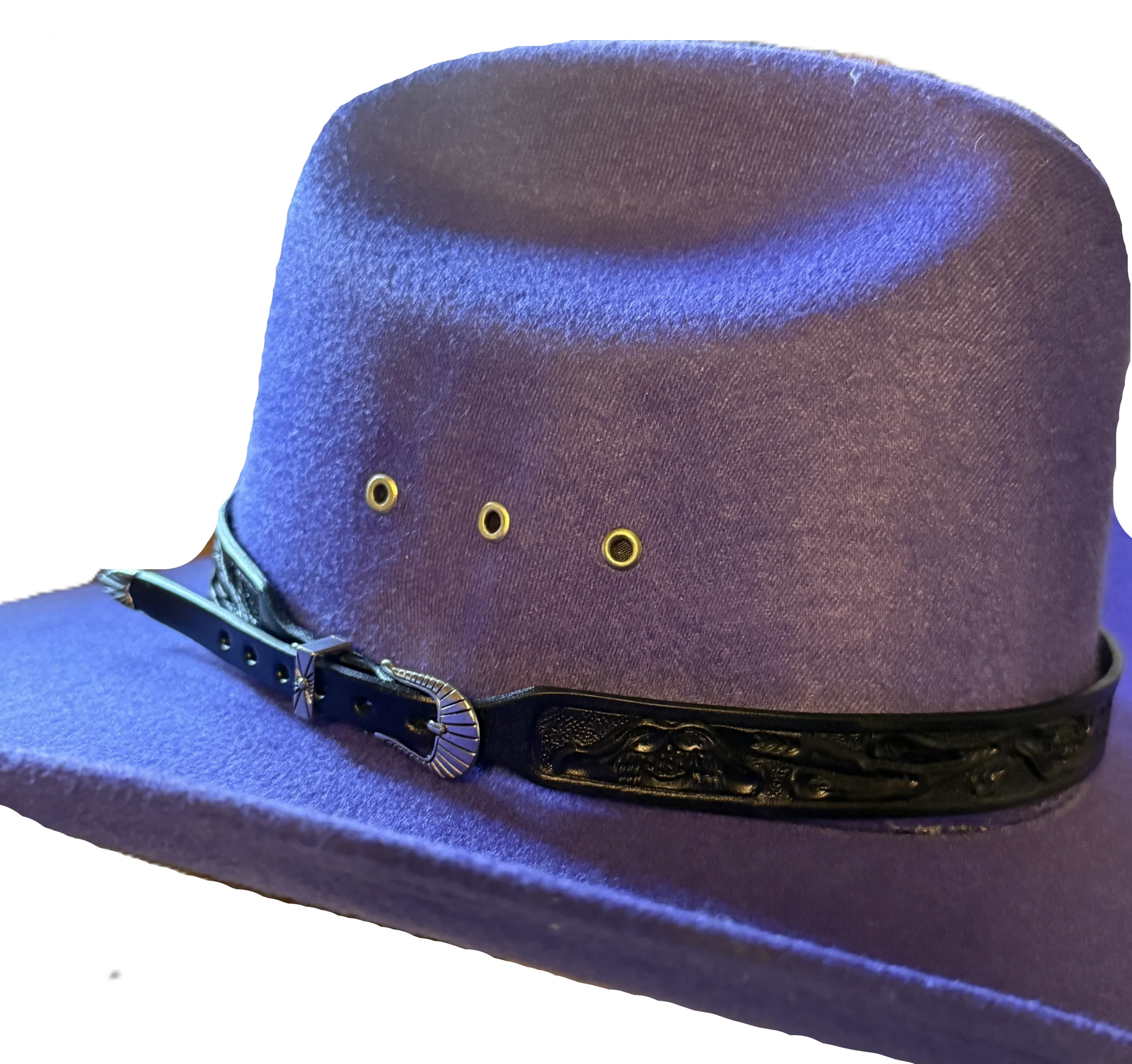 3/4" Wide - Black Tooled Leather Cowboy Hat Band - Silver Buckle - USA Made 3 Tooled Leather Cowboy Hat Band