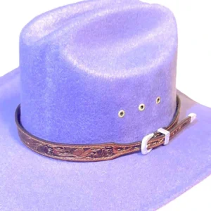 3/4" Buckskin Rose Tooled Leather Hat Band - Silver Buckle - USA made