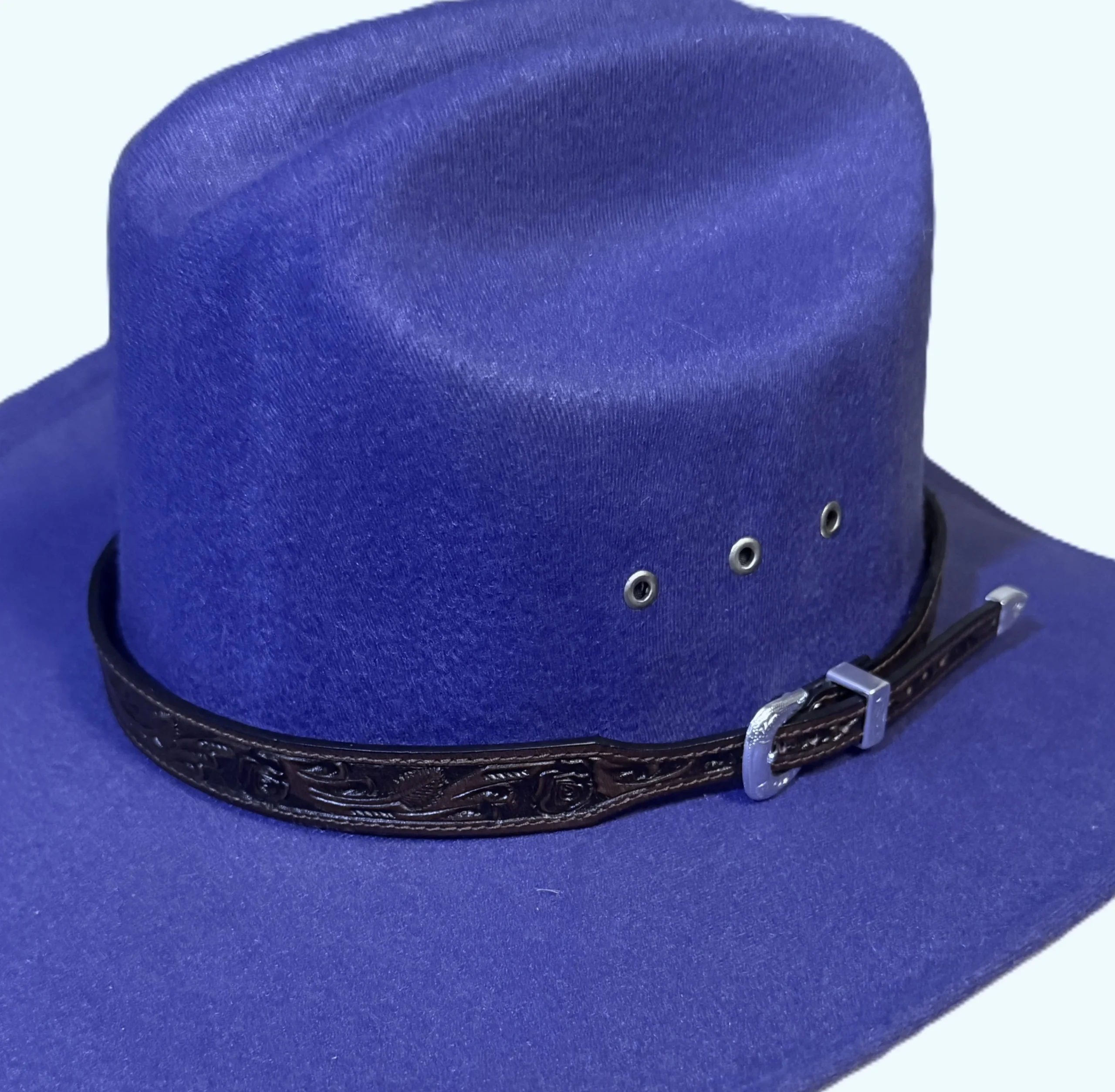 3/4" Black Rose Tooled Leather Hat Band - Silver Buckle - USA made 1 3/4" Black Rose Tooled Leather Hat Band - Silver Buckle - USA made