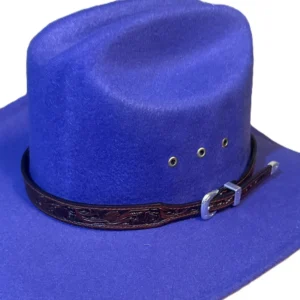 3/4" Brown Rose Tooled Leather Hat Band - Silver Buckle - USA made