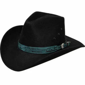 Turquoise Leather Cowboy Hat Band – Arrow Design – Silver Buckle - USA Made