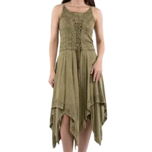 Scully Women's Western Embroidered Handkerchief Dress olive