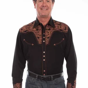 Scully Men's Embroidered Snap Western Shirt - Black & Bronze