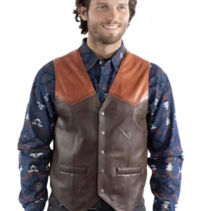 Scully Men’s Two Tone Western Vest – Brown & Cognac Lambskin – Snap Front