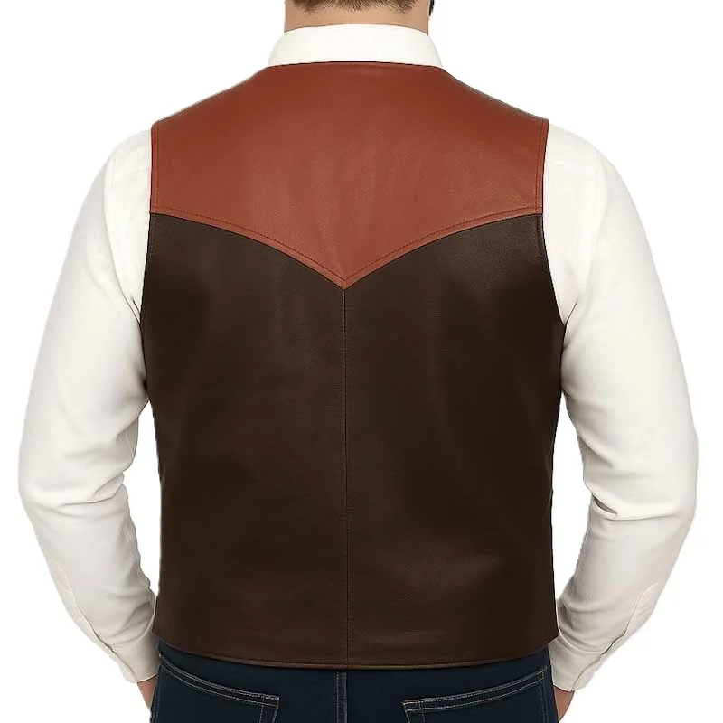 Scully Men’s Two Tone Western Vest – Brown & Cognac Lambskin – Snap Front - S to 4X 2 Scully Men’s Two Tone Western Vest – Brown & Cognac Lambskin – Snap Front