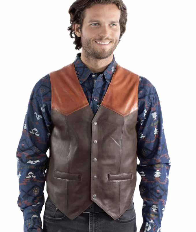 Scully Men’s Two Tone Western Vest – Brown & Cognac Lambskin – Snap Front - S to 4X 1 Scully Men’s Two Tone Western Vest – Brown & Cognac Lambskin – Snap Front