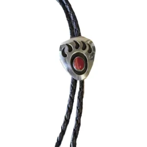 Silver Bear Claw Bolo Tie – Red Stone - Insert Claws