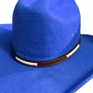 Brown Rawhide Basketweave Leather Hat Band - Silver Buckle - USA Made