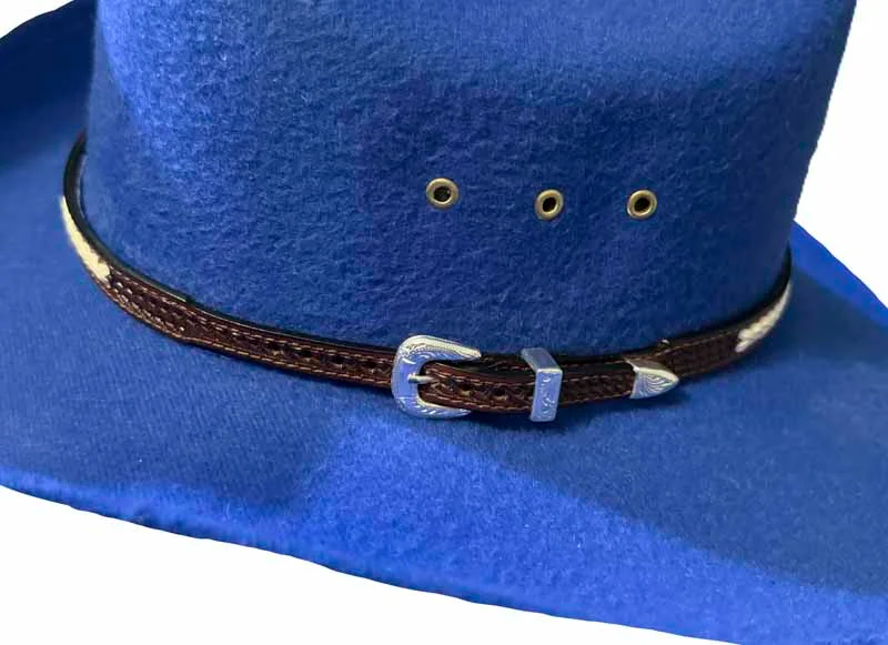 Brown Rawhide Basketweave Leather Hat Band - Silver Buckle - USA Made 3 Brown Rawhide Basketweave Leather Hat Band - Silver Buckle - USA Made
