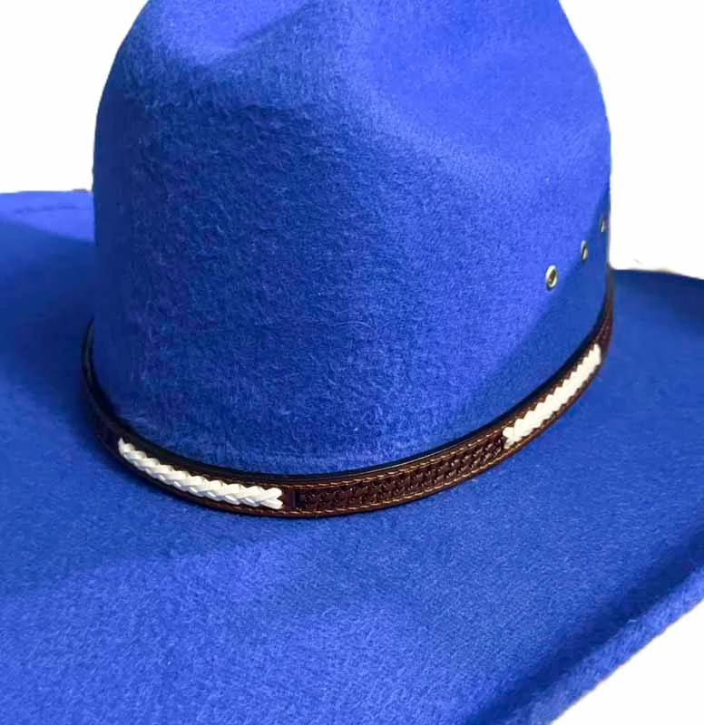 Brown Rawhide Basketweave Leather Hat Band - Silver Buckle - USA Made 1 Brown Rawhide Basketweave Leather Hat Band - Silver Buckle - USA Made