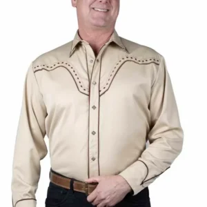 Scully Men’s Diamond Snap Embroidered Western Shirt - Brown & Tan - Collar Tips - S to 4X