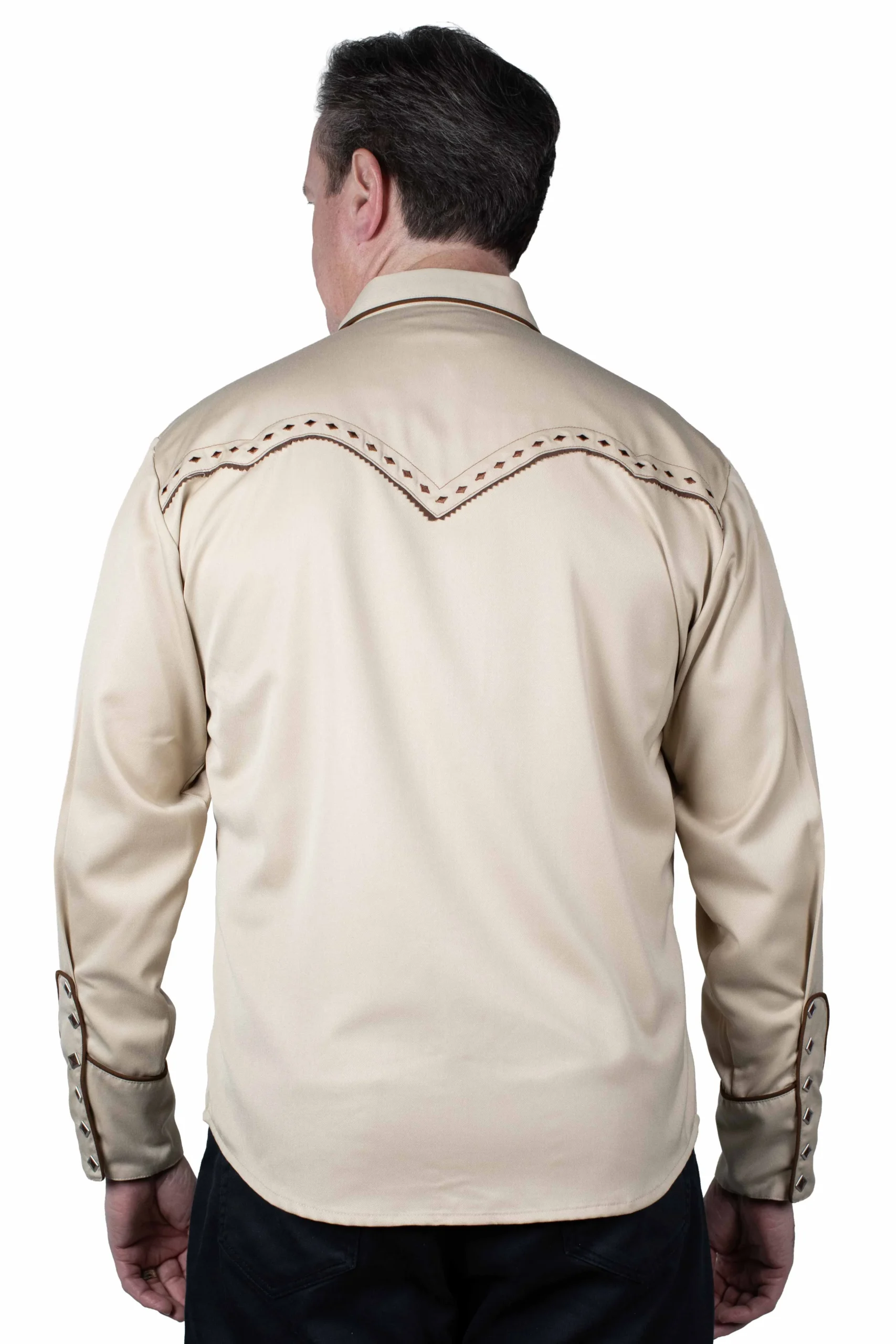 Scully Men’s Diamond Snap Embroidered Western Shirt - Tan & Brown - Collar Tips - S to 4X 3 Scully Men’s Diamond Snap Embroidered Western Shirt - Brown & Tan - Collar Tips - S to 4X