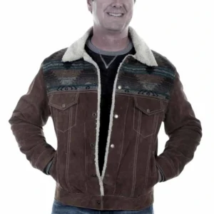Scully Men’s Western Fur Collar Jacket - Snap Front - Chocolate Brown Suede