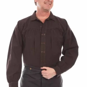 Scully Men's Pleated Pullover Old West Shirt - Brown Cotton