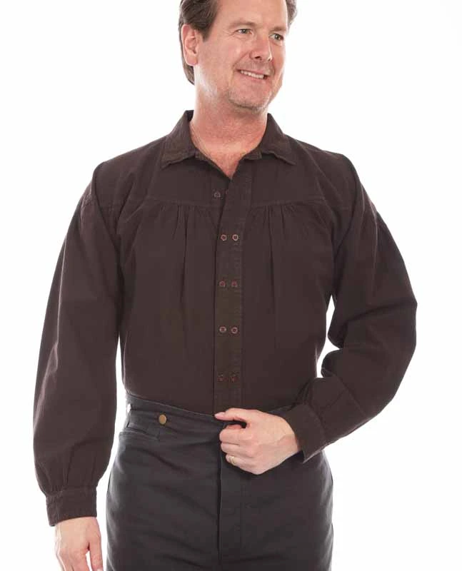 Scully Men's Pleated Old West Shirt - Brown Cotton 1 Scully Men's Pleated Pullover Old West Shirt - Brown Cotton