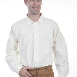 Scully Men's Pleated Old West Shirt - Ivory Cotton