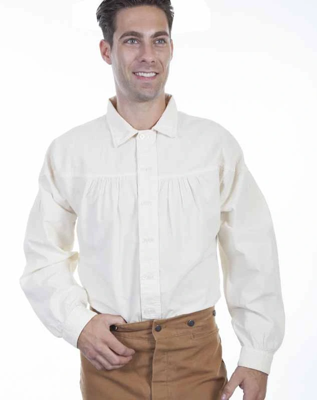 Scully Men's Pleated Old West Shirt - Ivory Cotton 1 Scully Men's Pleated Old West Shirt - Ivory Cotton